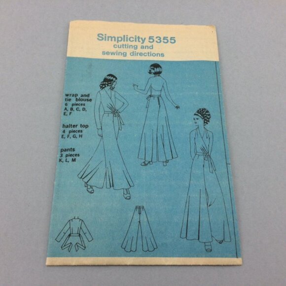 Vintage 70s Simplicity Pattern 5355 Wrap Blouse Halter Top Pants CUT 36" Bust - Picture 7 of 14